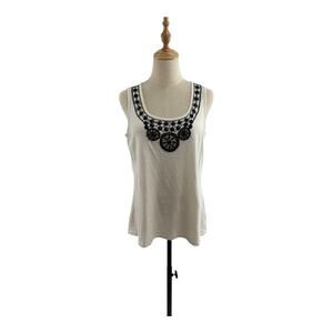 By Chico's Cream Tank w/Black Beaded Neckline, Size 1 (M, Size 8)